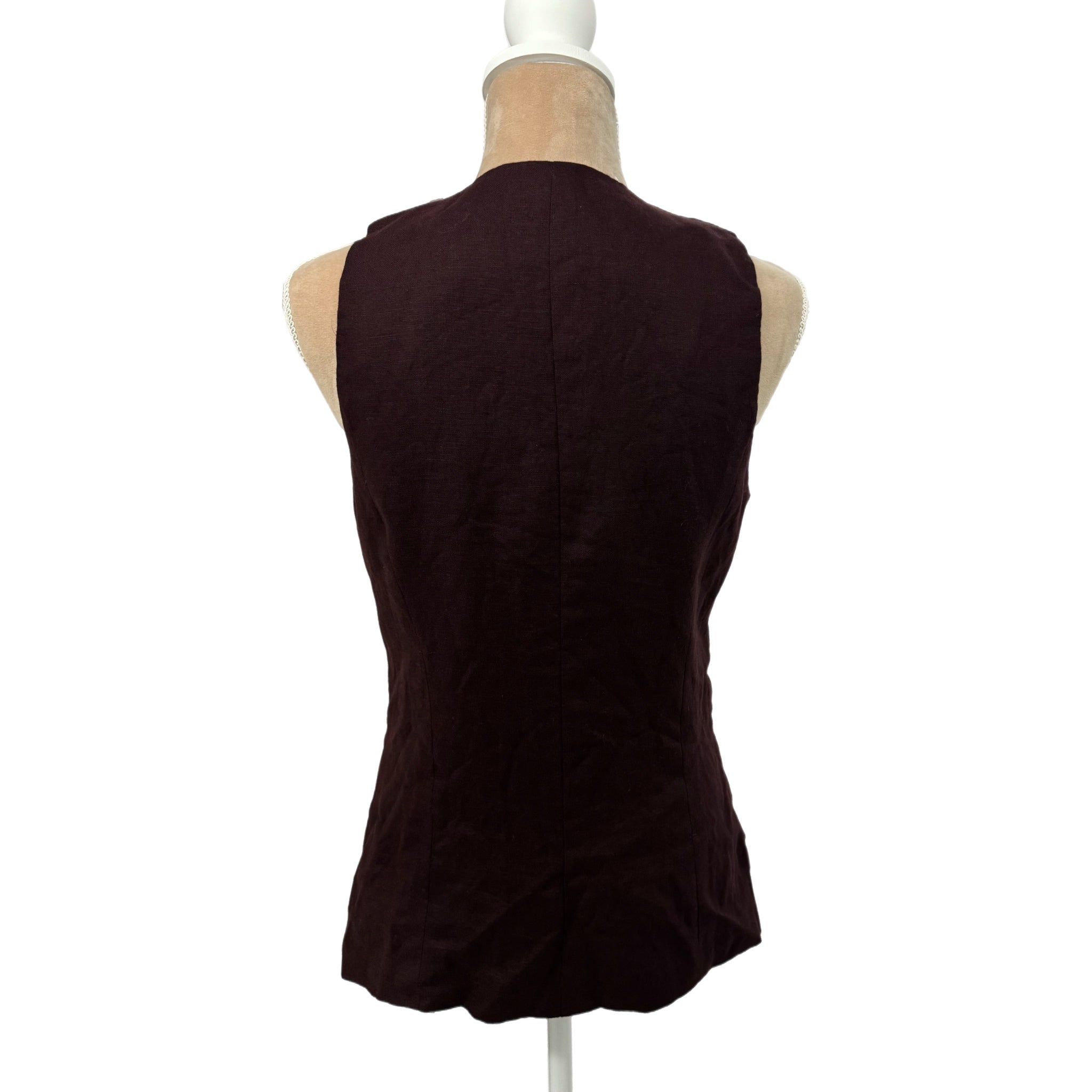 Madewell Women’s Linen Vest Size 6 Brown Scoop Neck Tailored Cutaway NWT $98