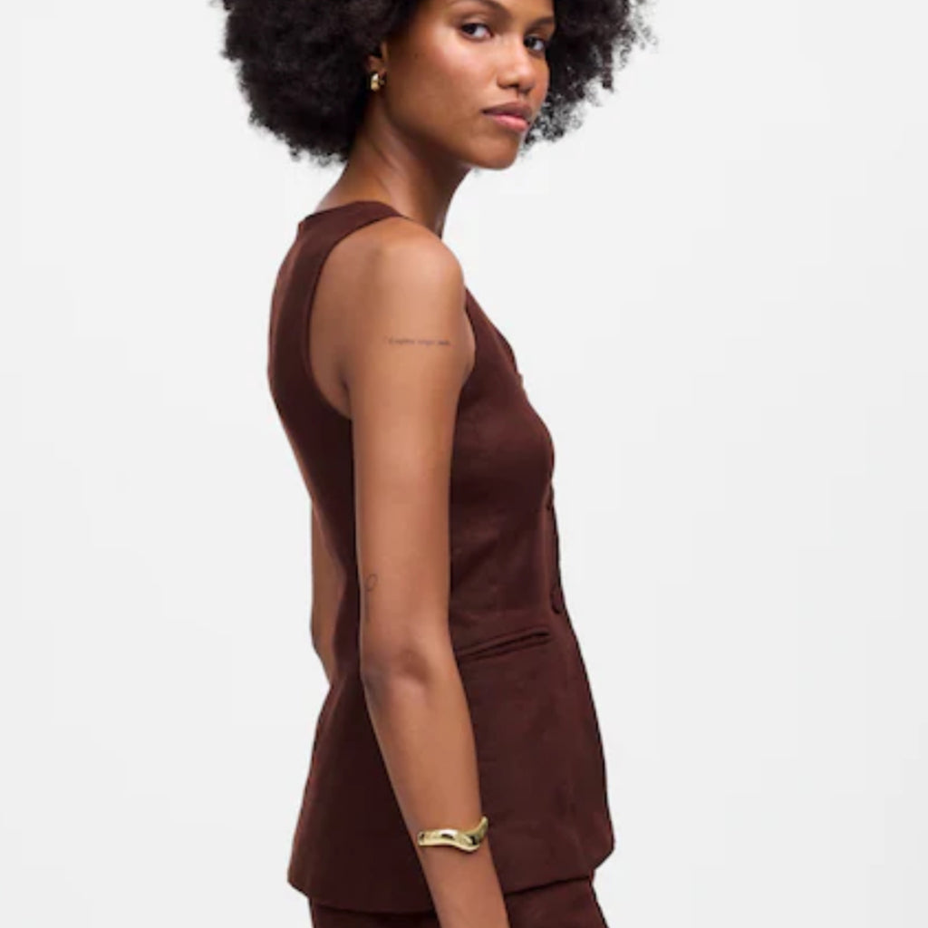 Madewell Women’s Linen Vest Size 6 Brown Scoop Neck Tailored Cutaway NWT $98