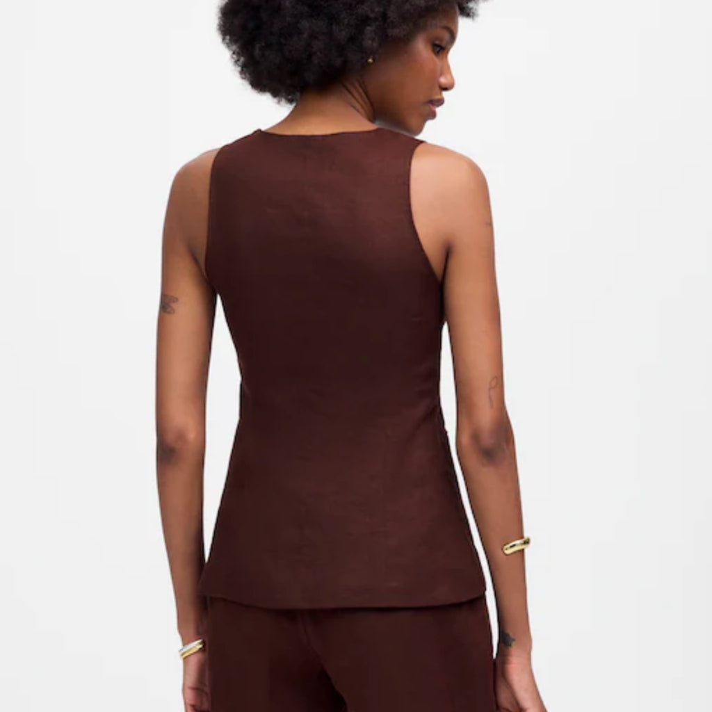 Madewell Women’s Linen Vest Size 6 Brown Scoop Neck Tailored Cutaway NWT $98