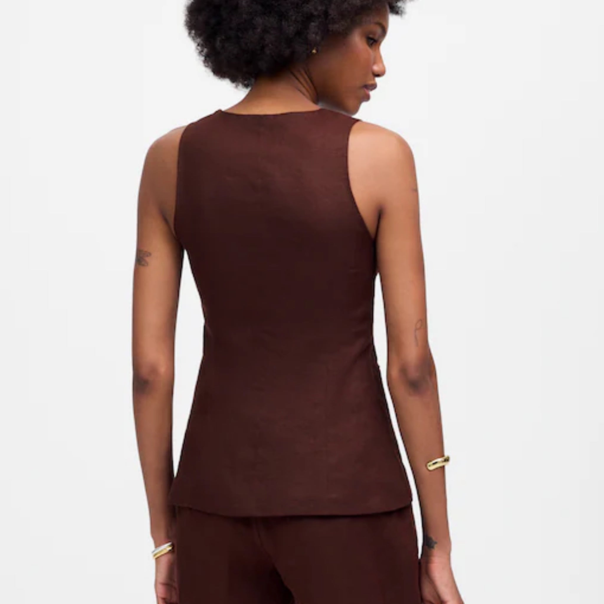 Madewell Women’s Linen Vest Size 6 Brown Scoop Neck Tailored Cutaway NWT $98