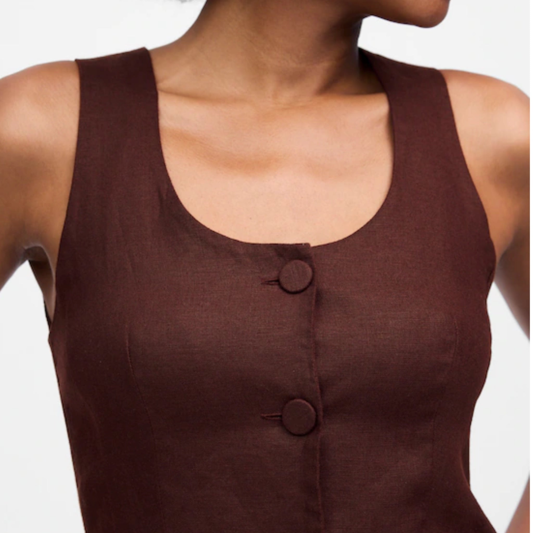 Madewell Women’s Linen Vest Size 6 Brown Scoop Neck Tailored Cutaway NWT $98