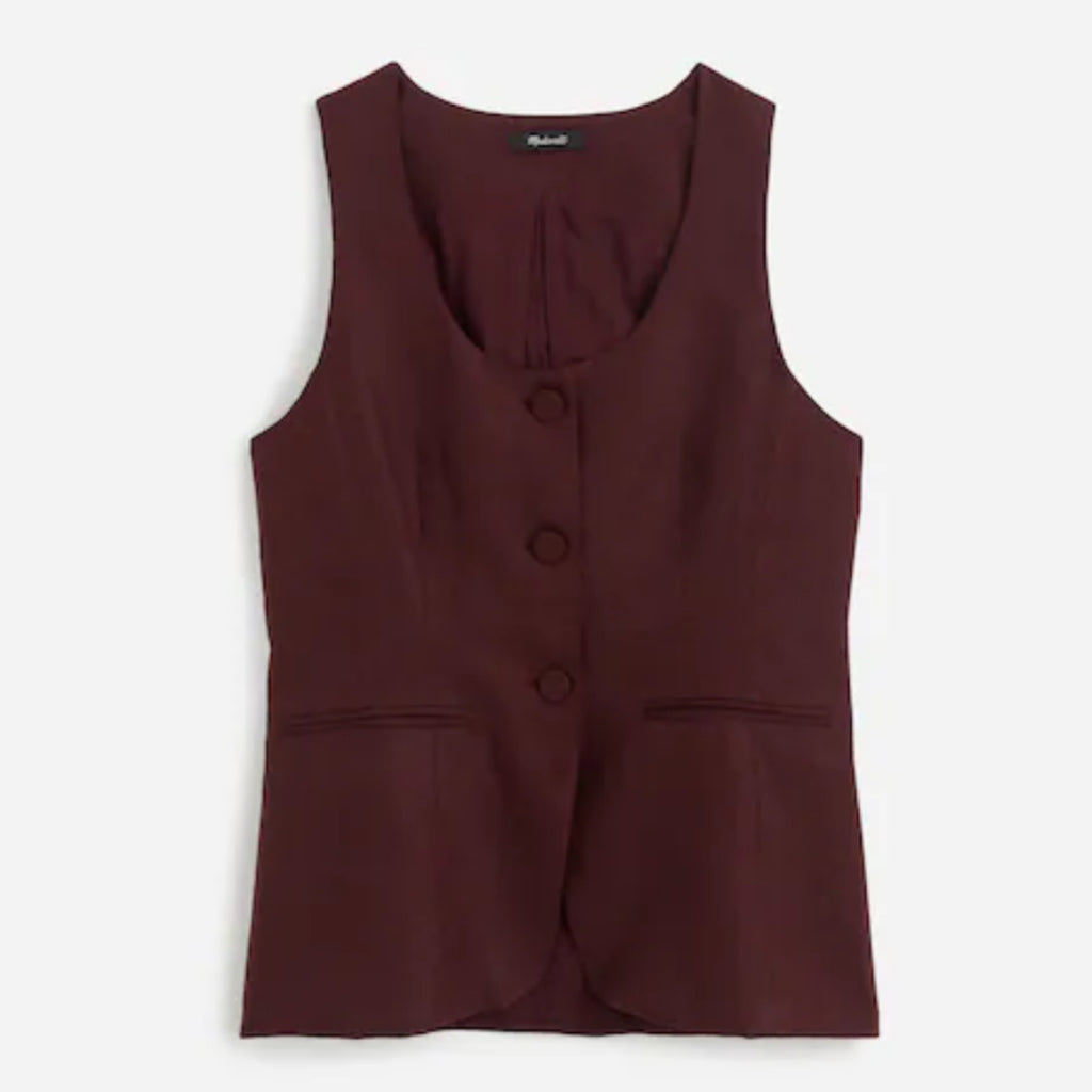 Madewell Women’s Linen Vest Size 6 Brown Scoop Neck Tailored Cutaway NWT $98