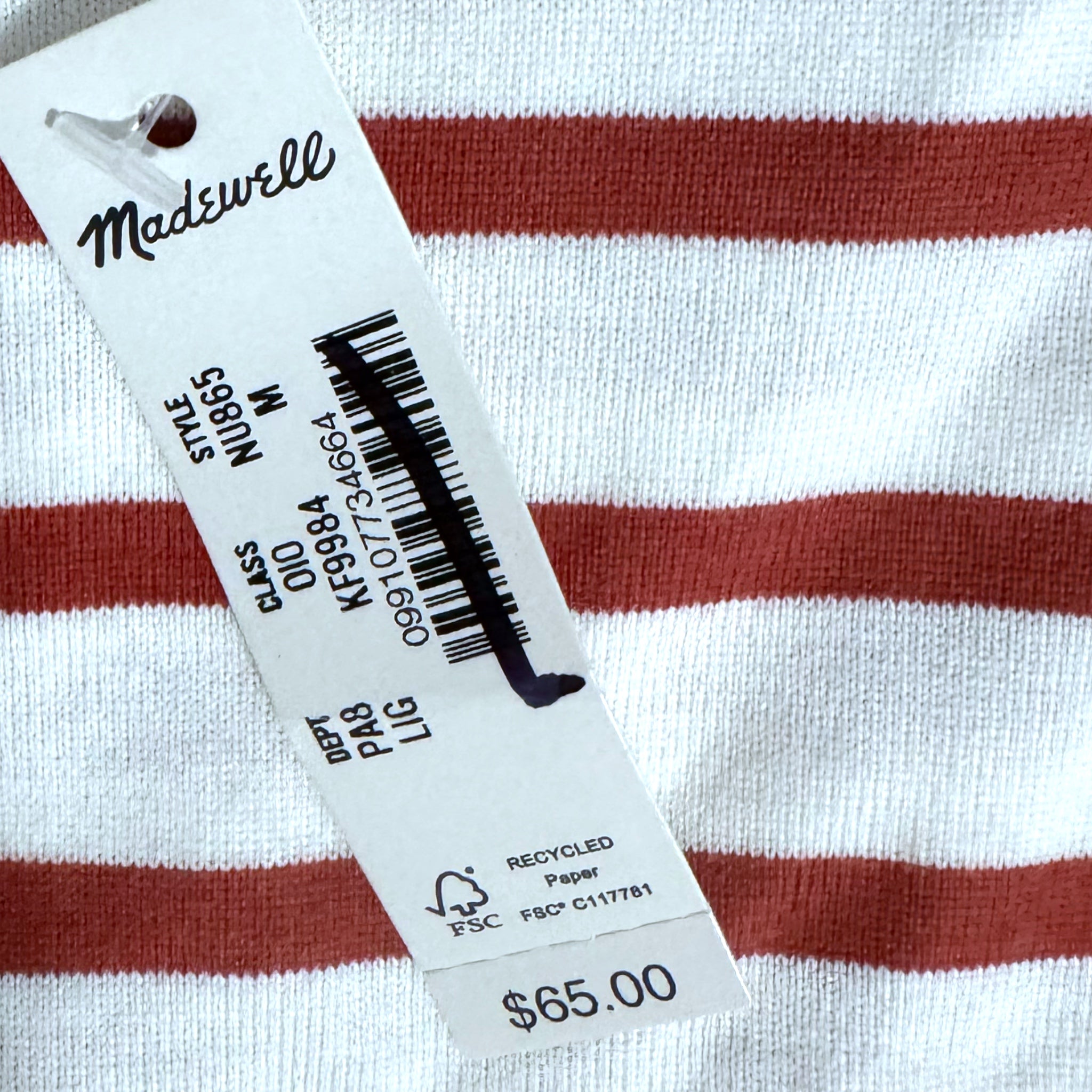 Madewell Everyday Boxy Cotton Crop T-Shirt Red Stripe Size M Crew Neck NWT $65