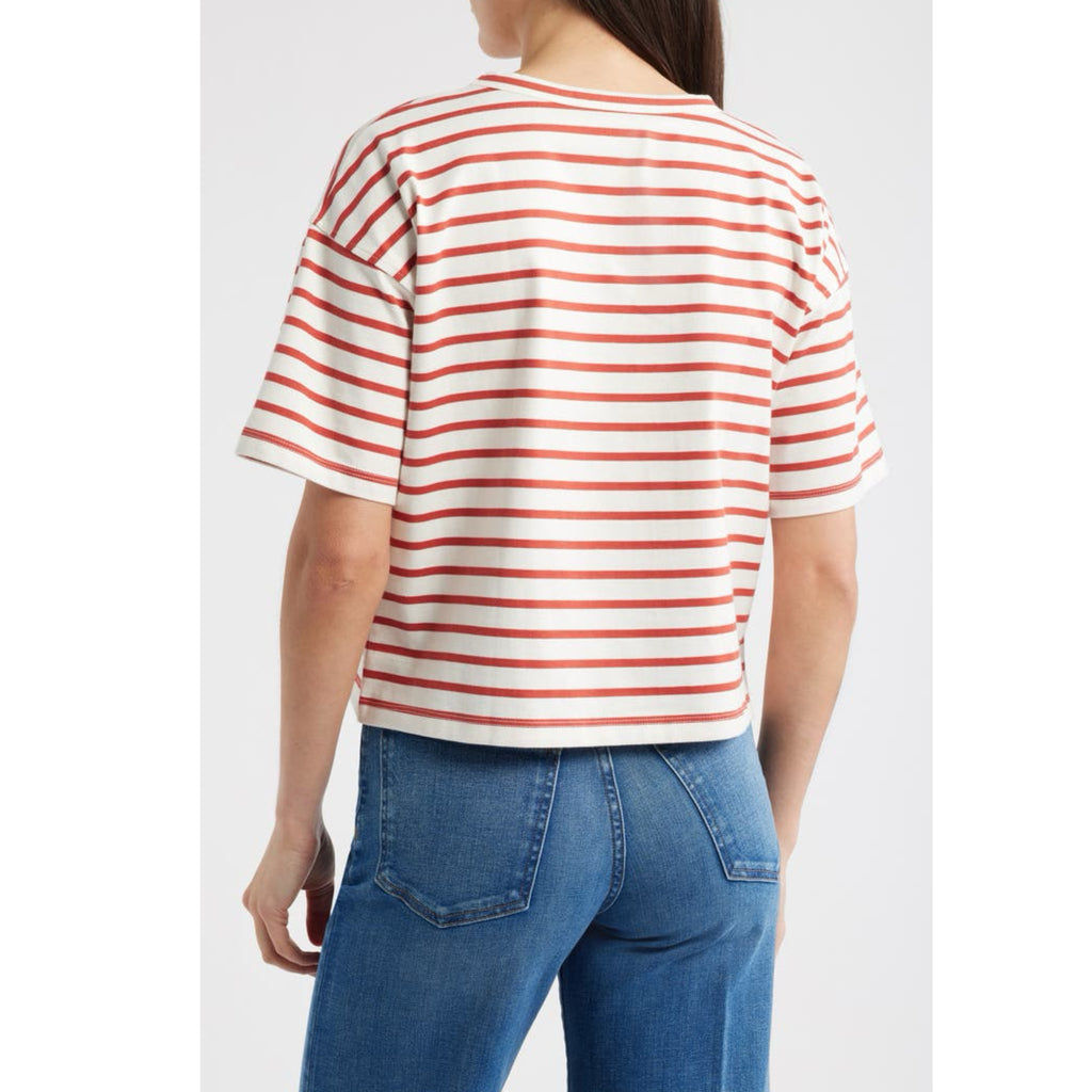 Madewell Everyday Boxy Cotton Crop T-Shirt Red Stripe Size M Crew Neck NWT $65