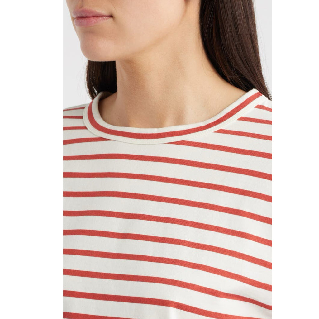 Madewell Everyday Boxy Cotton Crop T-Shirt Red Stripe Size M Crew Neck NWT $65