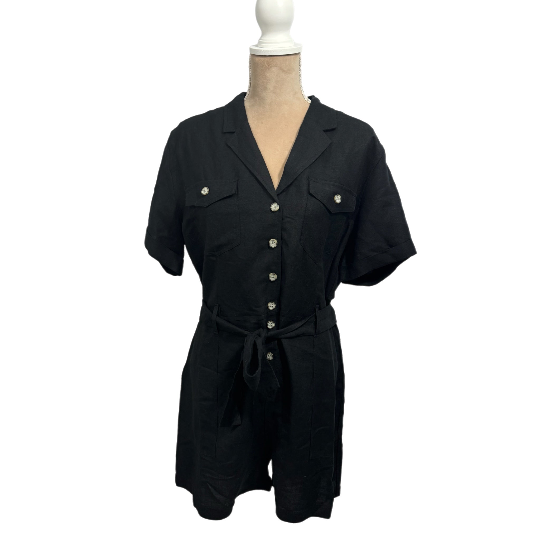 RAILS Women's Georgie Linen Blend Shorts Romper Black Sz L Jumpsuit Designer New