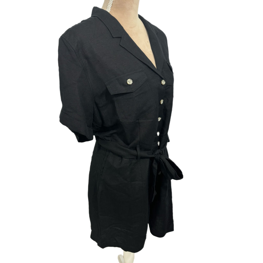 RAILS Women's Georgie Linen Blend Shorts Romper Black Sz L Jumpsuit Designer New