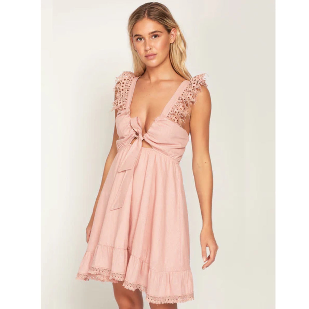 Peixoto Farrah Dress Womens Sz M Rose Pink Crochet Strap Tie Front MSRP $160 New