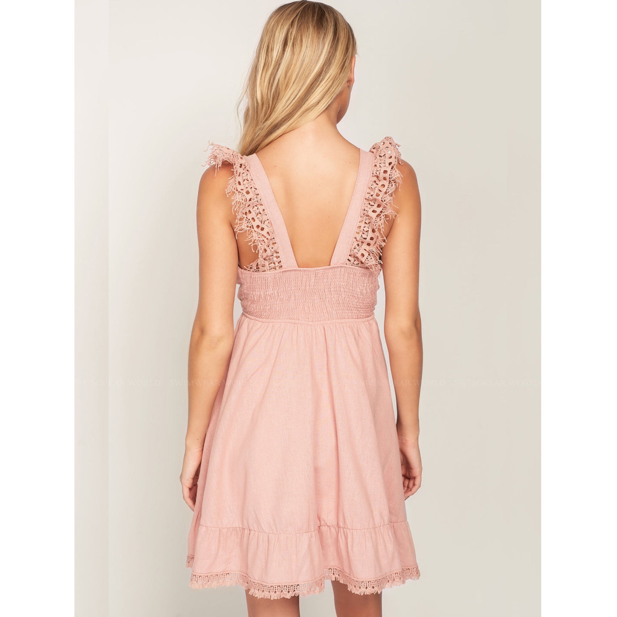 Peixoto Farrah Dress Womens Sz M Rose Pink Crochet Strap Tie Front MSRP $160 New