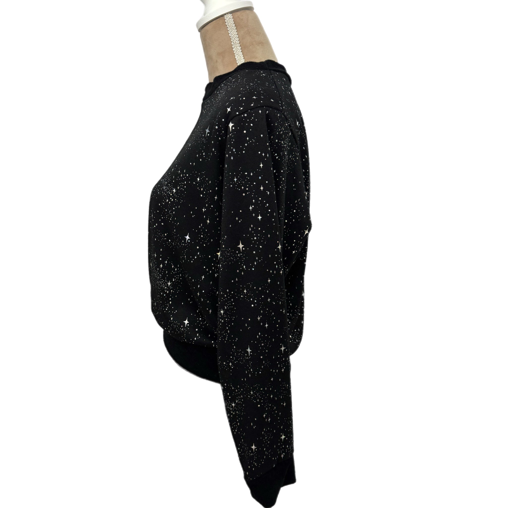 Noli Designer Celestial Star Sweatshirt Black Silver Pullover Women Sz M NWT $98