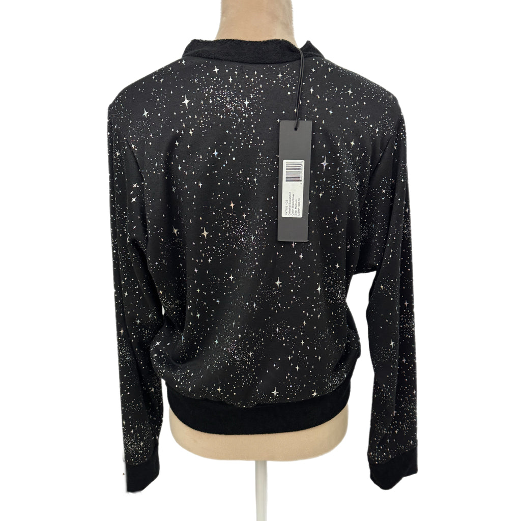 Noli Designer Celestial Star Sweatshirt Black Silver Pullover Women Sz M NWT $98