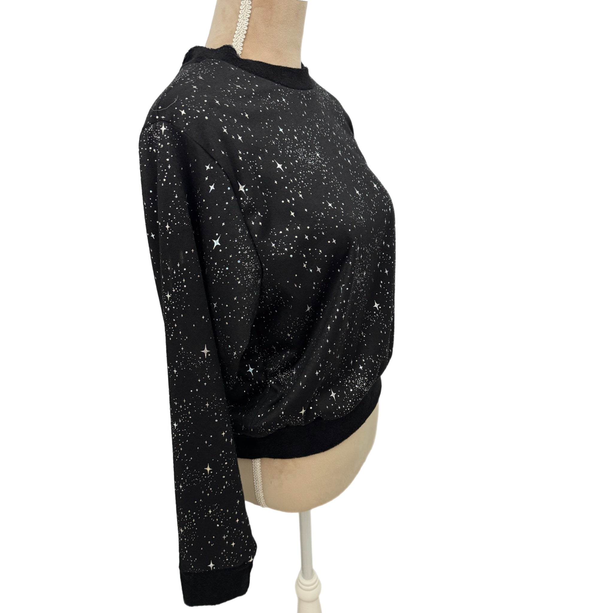 Noli Designer Celestial Star Sweatshirt Black Silver Pullover Women Sz M NWT $98