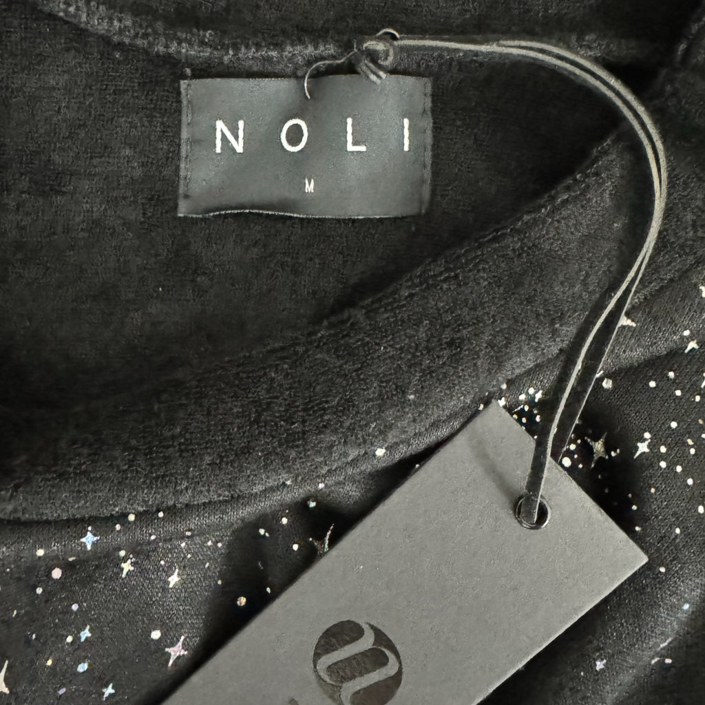 Noli Designer Celestial Star Sweatshirt Black Silver Pullover Women Sz M NWT $98