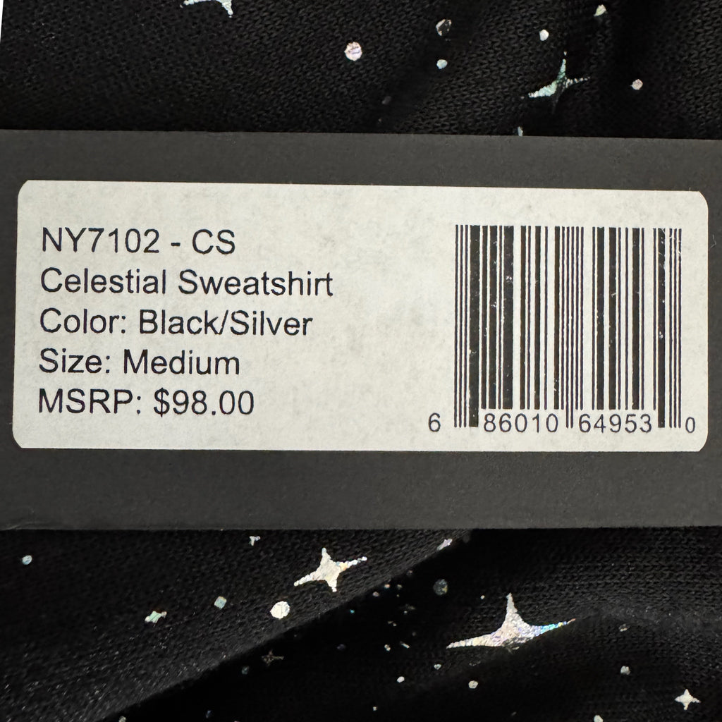 Noli Designer Celestial Star Sweatshirt Black Silver Pullover Women Sz M NWT $98