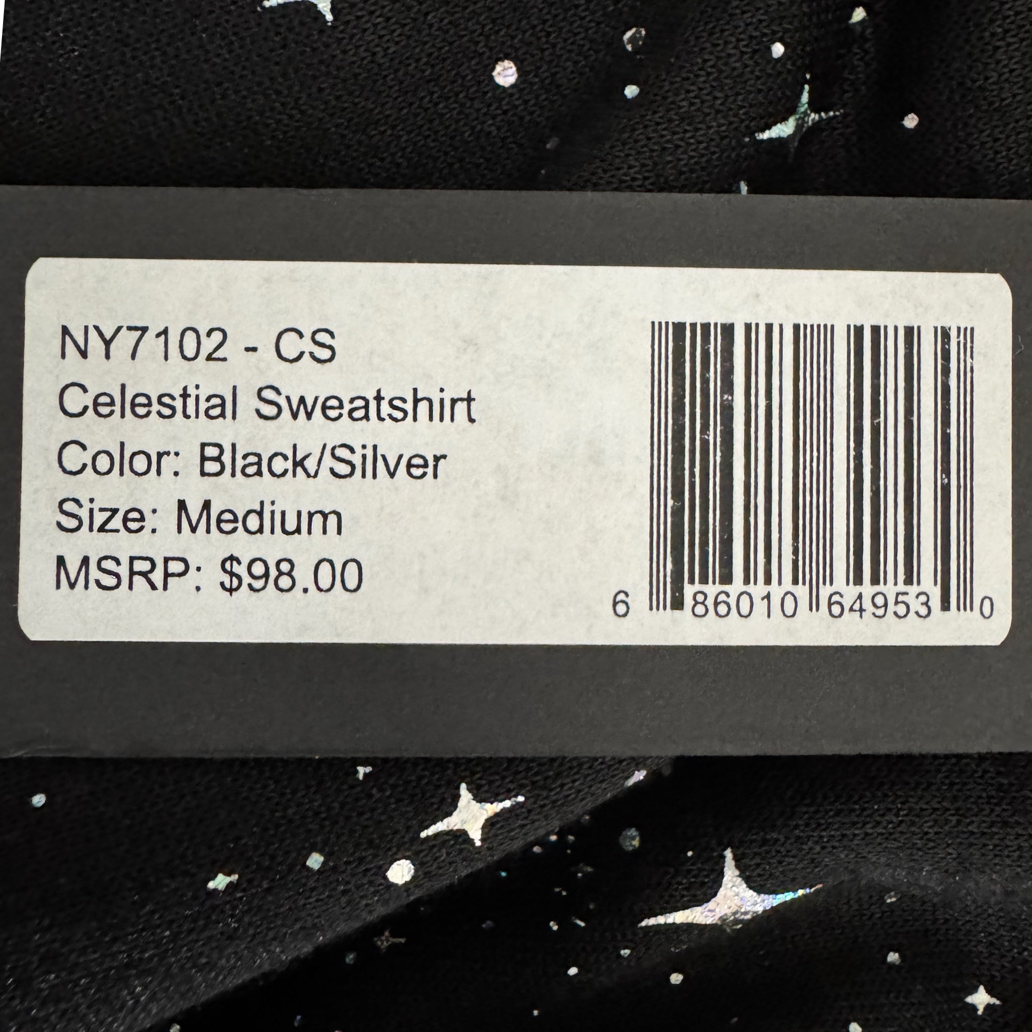 Noli Designer Celestial Star Sweatshirt Black Silver Pullover Women Sz M NWT $98