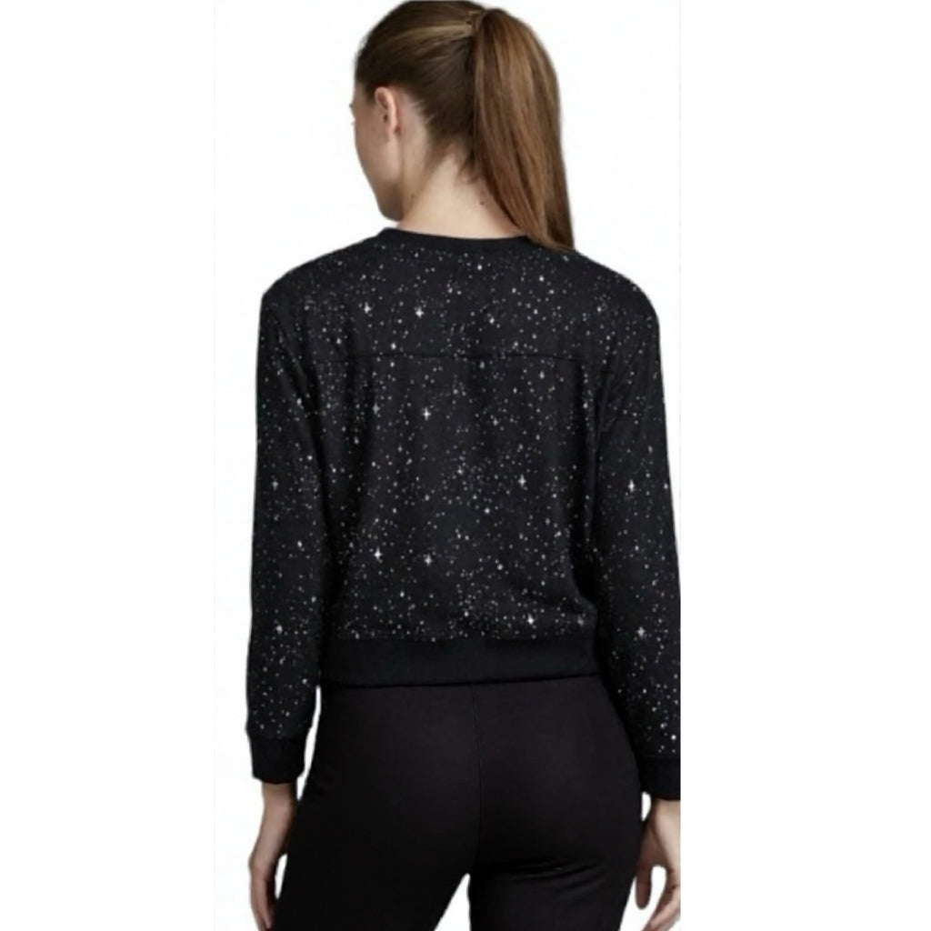 Noli Designer Celestial Star Sweatshirt Black Silver Pullover Women Sz M NWT $98