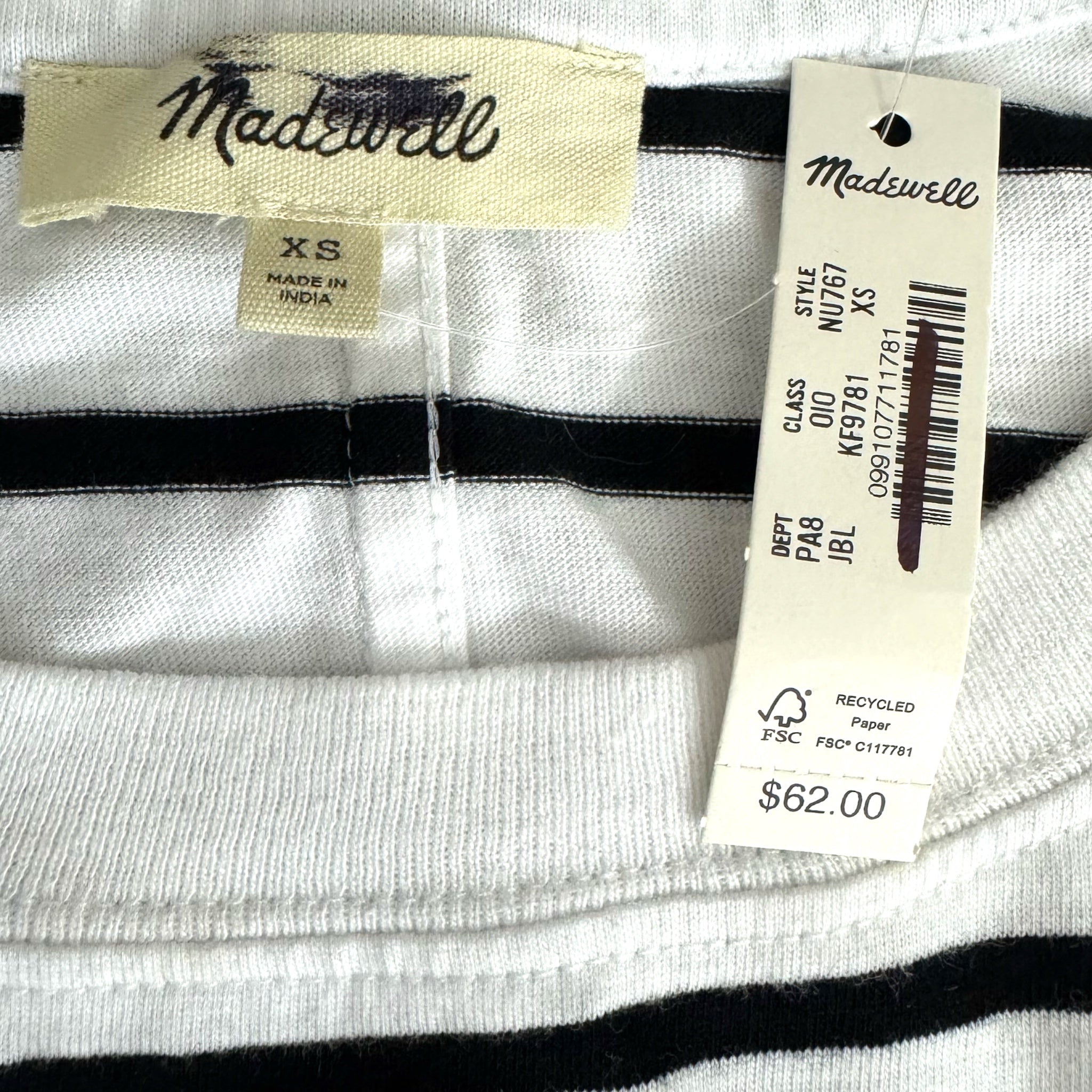 MADEWELL Oversized Striped Long Sleeve Tee Shirt Women’s XS/S Relaxed MSRP $62