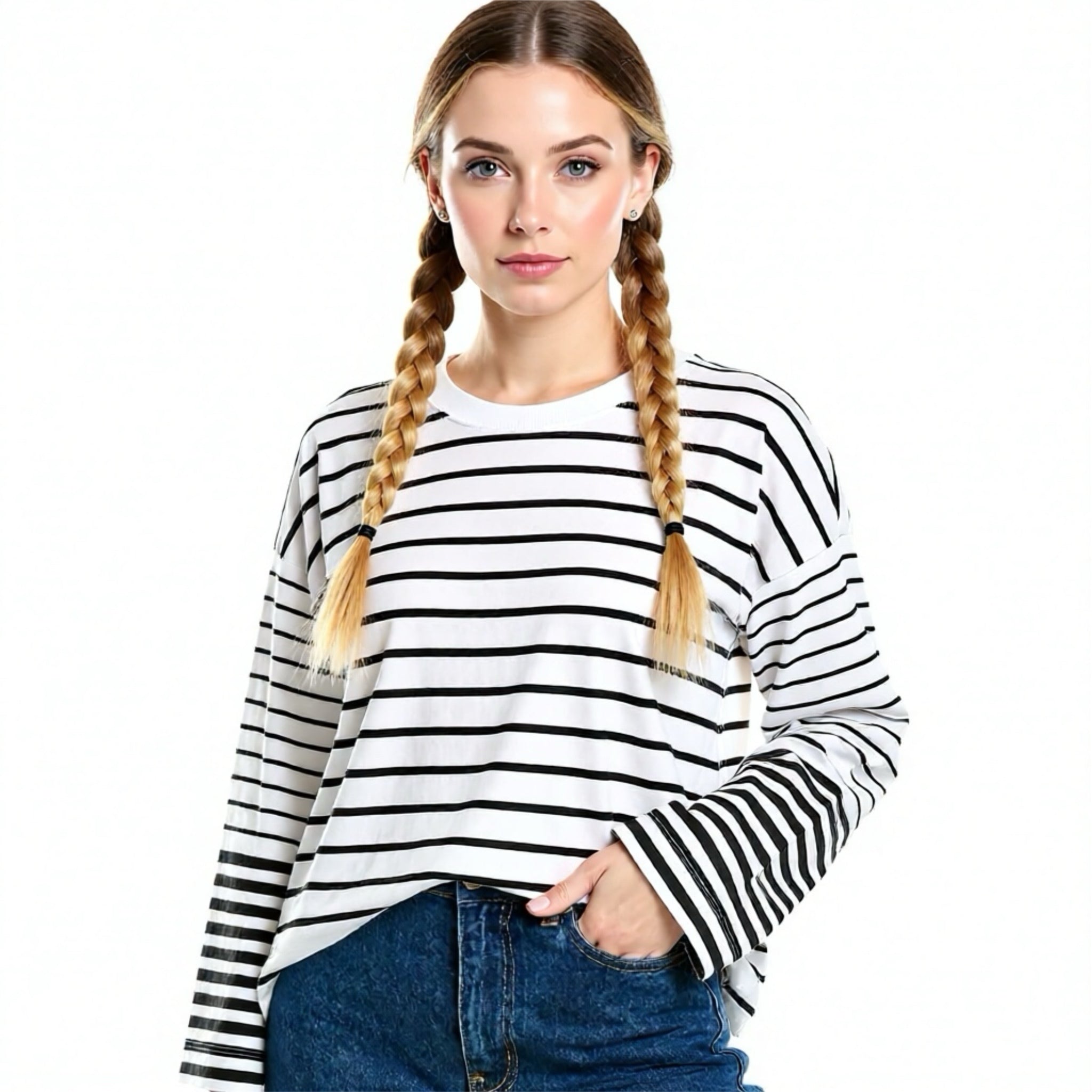 MADEWELL Oversized Striped Long Sleeve Tee Shirt Women’s XS/S Relaxed MSRP $62