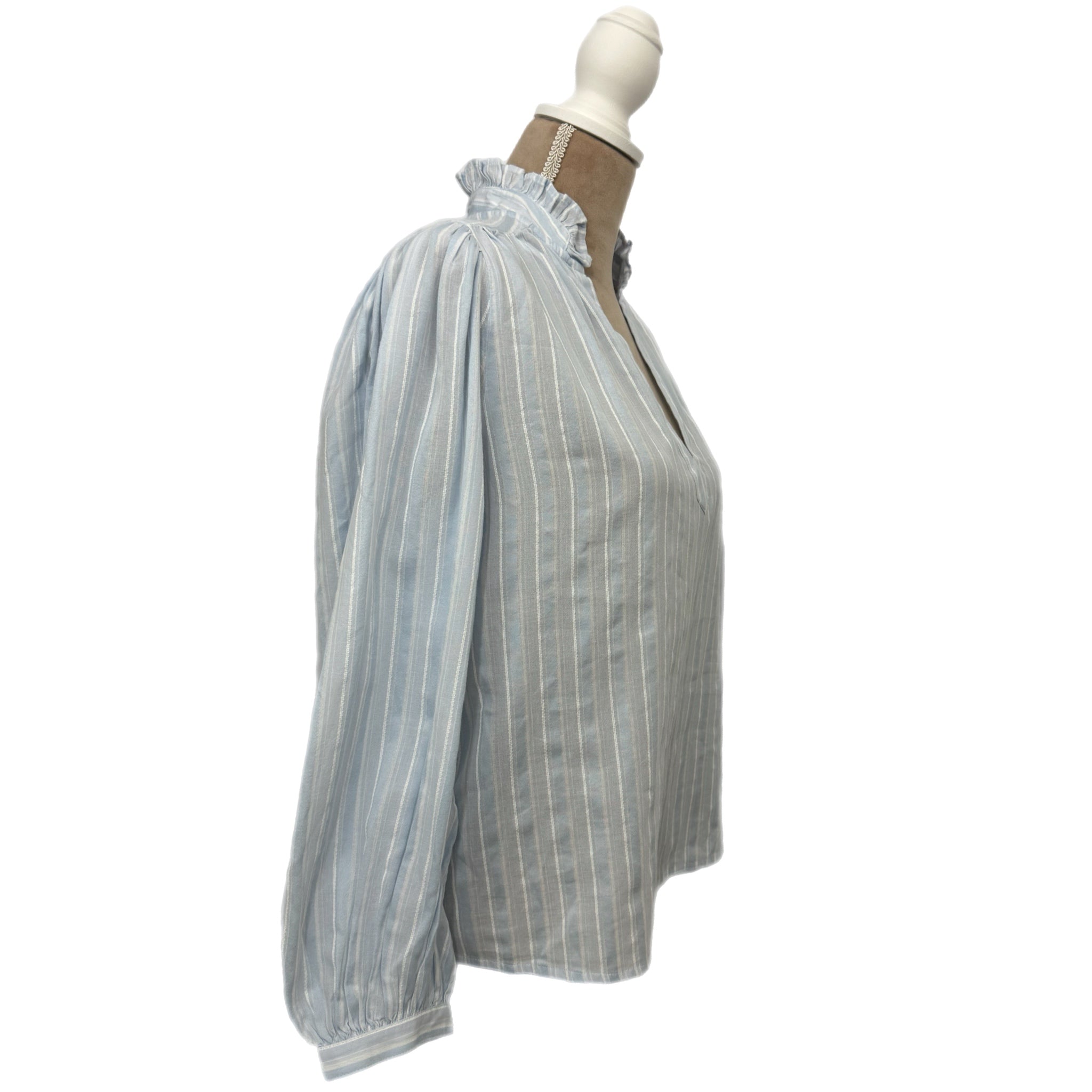 Madewell Ruffled Popover Top Stripe Blue Cotton XS/S Blouse Preppy Chic MSRP $98