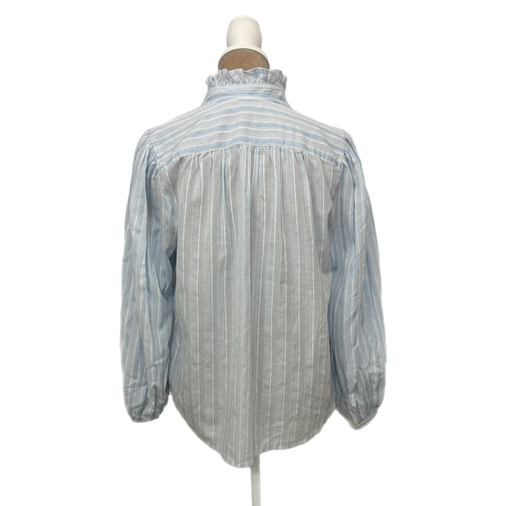 Madewell Ruffled Popover Top Stripe Blue Cotton XS/S Blouse Preppy Chic MSRP $98