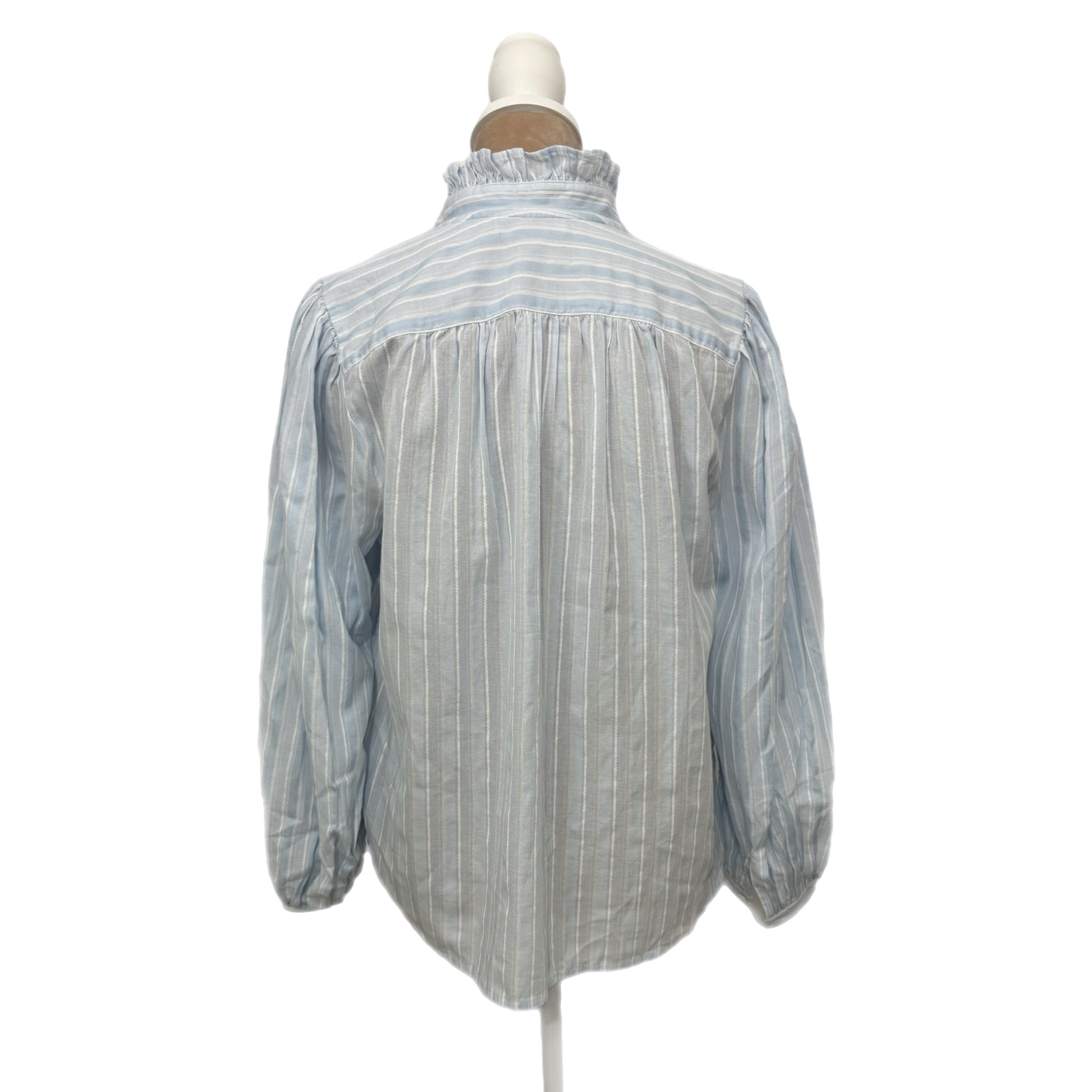 Madewell Ruffled Popover Top Stripe Blue Cotton XS/S Blouse Preppy Chic MSRP $98