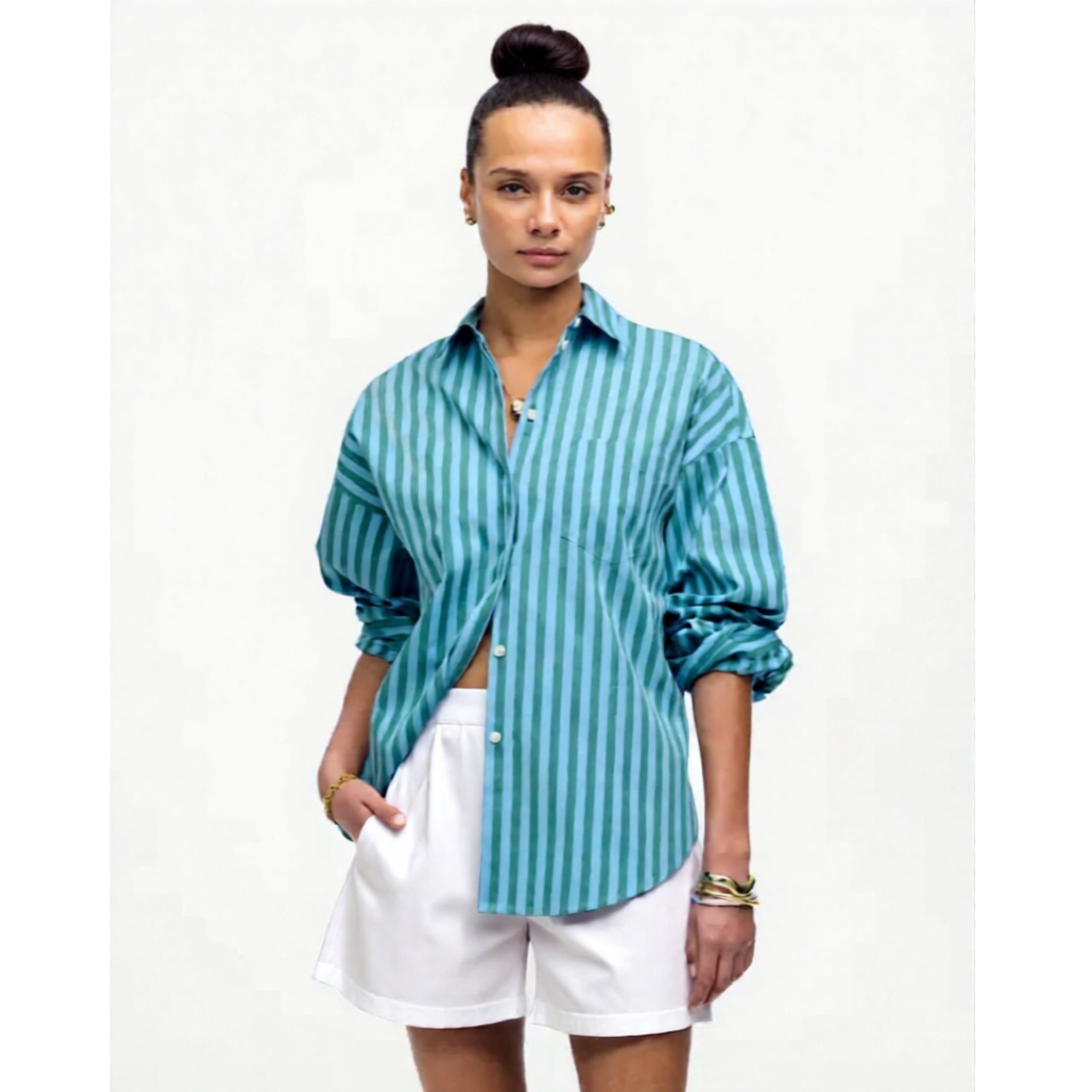 Madewell Striped Preppy Poplin Oversized Shirt XS/S Boxy Button Down Blouse New