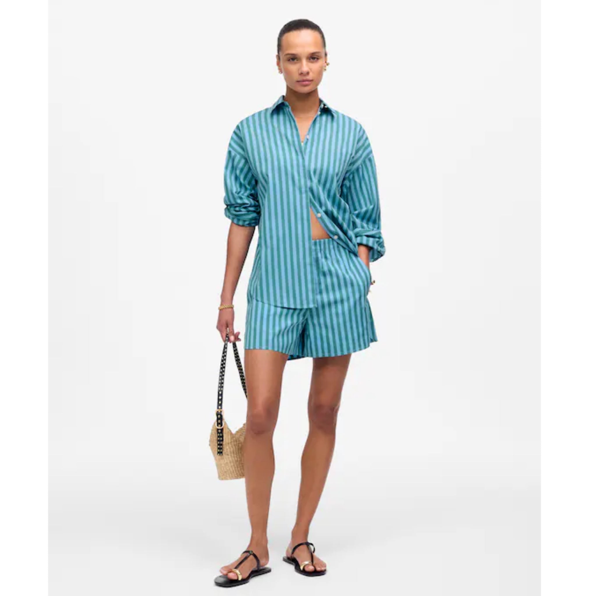 Madewell Striped Preppy Poplin Oversized Shirt XS/S Boxy Button Down Blouse New