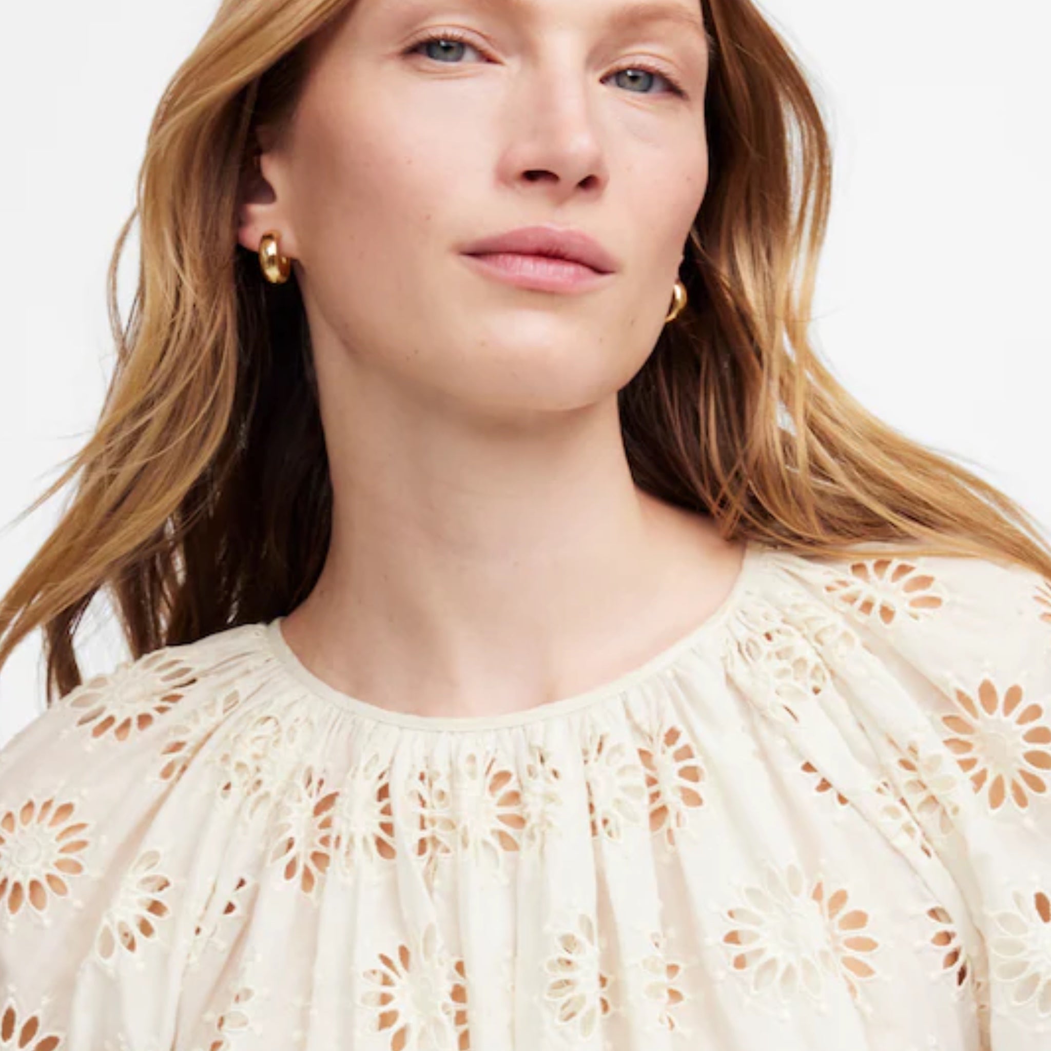 Madewell Boho Cottage Eyelet Floral Puff Sleeve Ivory Blouse Sz M Top MSRP $129