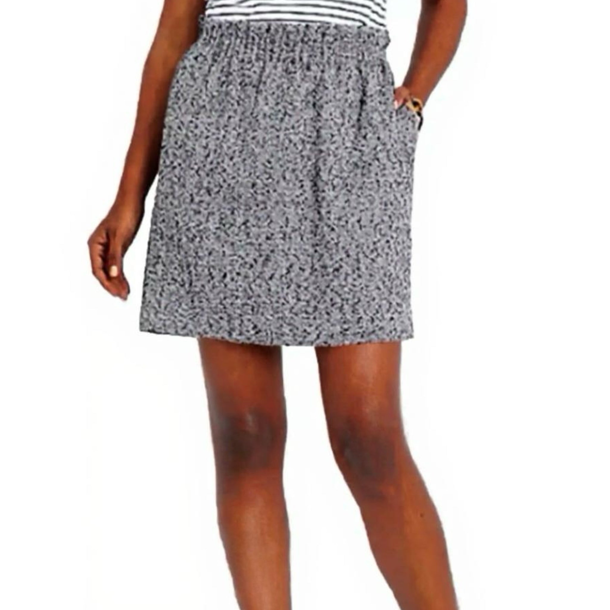 J. CREW Womens Bunch Waist Skirt Herringbone Tweed Wool Blend Gray NWT Sz 8