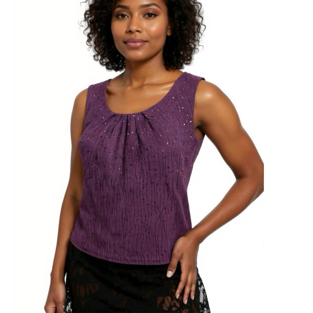 Talbots 100% Silk Sleeveless Blouse Embroidery Sequins Plum Purple Sz 6